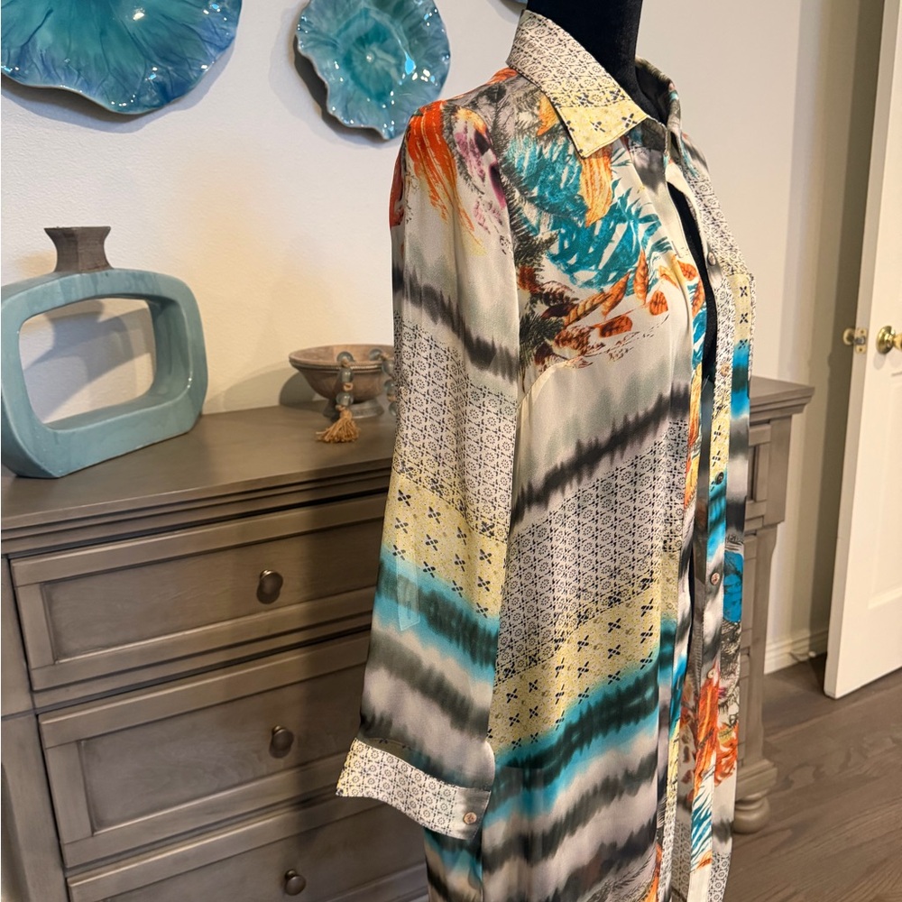 Multicolor Patterned Long Shirt Jacket - Picture 3 of 3